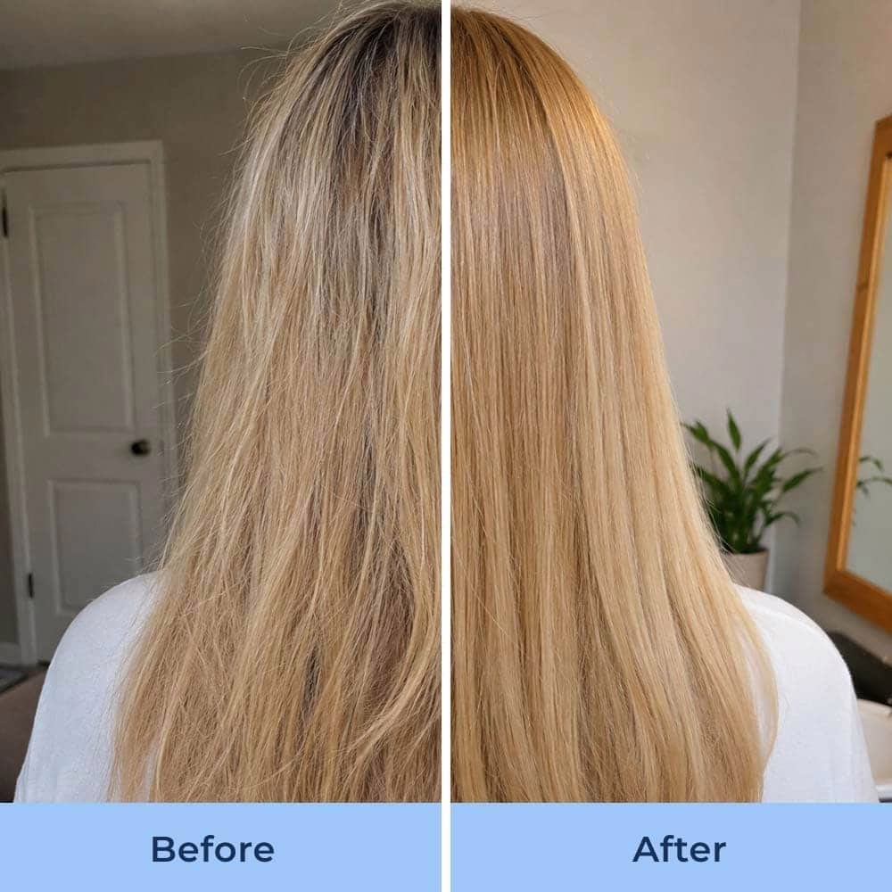 Hair before and after switching to filtered shower water