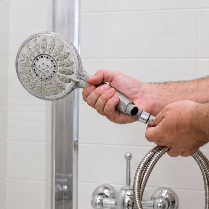 Unscrewing the old shower head