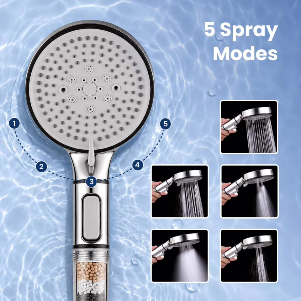 The different spray modes of the AqualisPure shower head